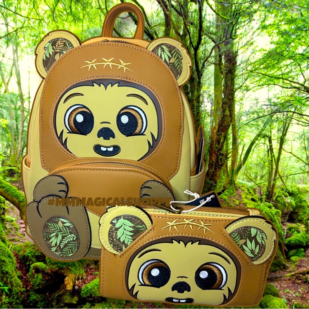 LOUNGEFLY Star Wars Wicket Footsie Cosplay Mini Backpack & Matching Flap Wallet